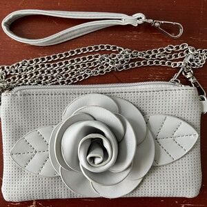 Faux Leather Dove Grey Rose Purse with 2 handle options